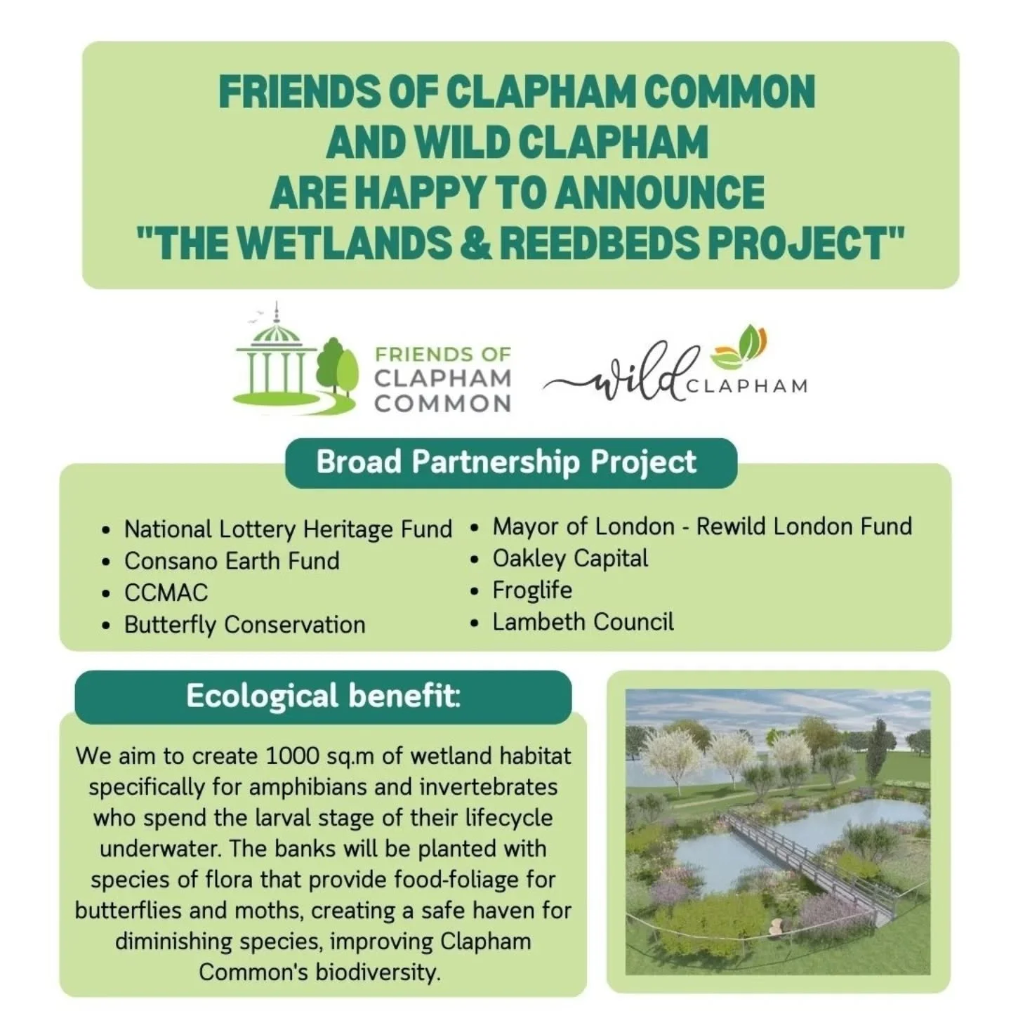 We are very happy to announce "the Wetland and Reedbeds project" has been given the green light.

We have recently obtained planning permission from Lambeth Council and we have also reached our funding target for this significant and ambiti
