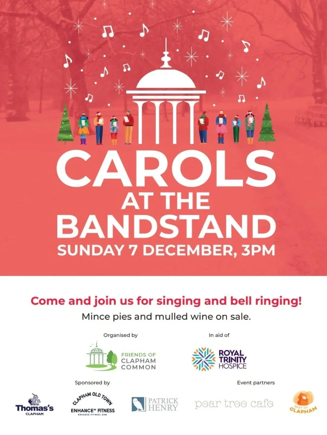 🎶🎄 JOIN US FOR CHRISTMAS CAROLS AT THE BANDSTAND 🎄🎶

@thefriendsofclaphamcommon @pear.tree.cafe and the wonderful folks @bestofclaphamldn are organising Christmas Carols at the Bandstand in aid of @royaltrinityhospice

When: 7th December, 3pm
Whe