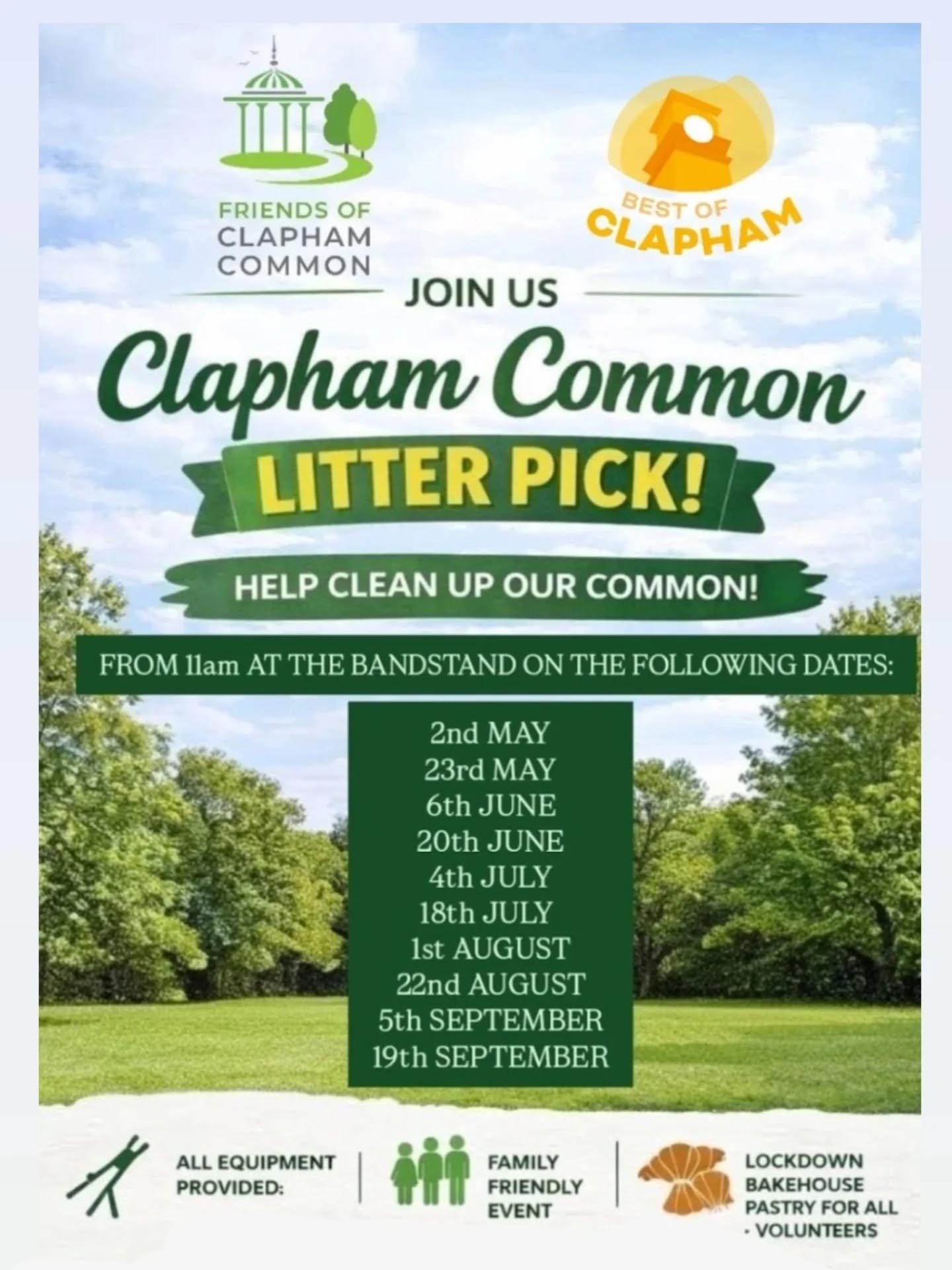 Save the dates for your diary - Join us! 🚮💚

EVERYONE WELCOME 🤗

@bestofclaphamldn 
@lockdownbakehouselondon 
@lockdownbakehouseclapham