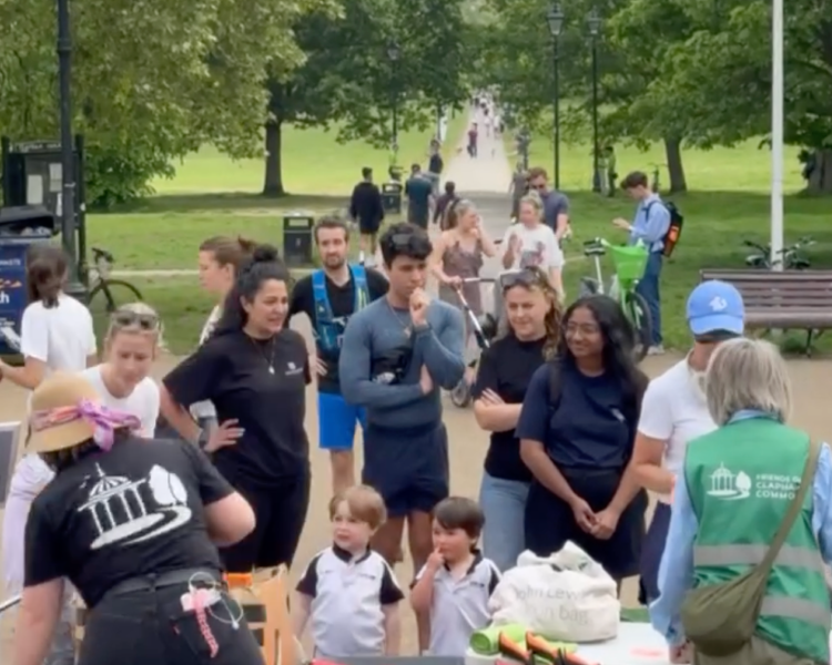 Crowd of people for litter picking event