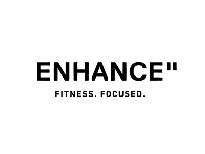 Logo with the word 'ENHANCE' in bold black letters and the tagline 'Fitness. Focused.' underneath.