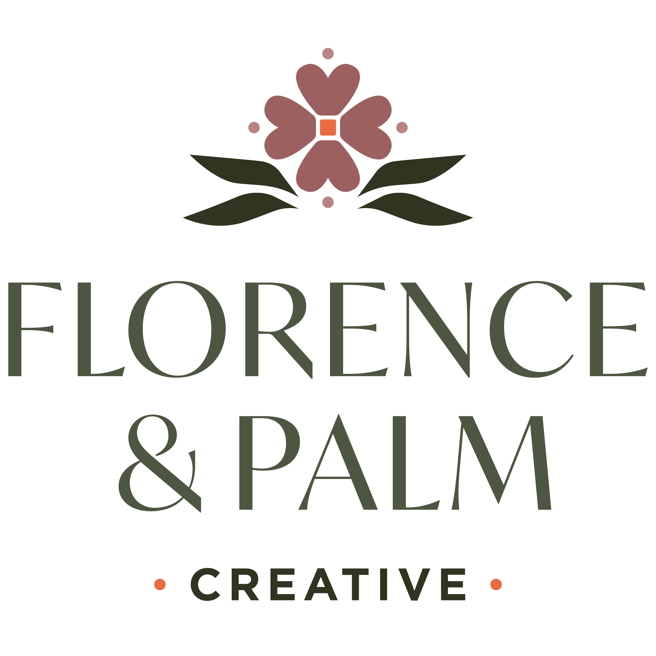 Florence and Palm Creative Logo with Flower and Palm Leaves
