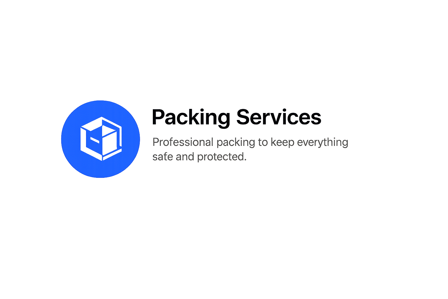 Text overlay on a digital graphic with a black background and colorful streaks. Contains the words 'Packing Services' and 'Professional packing to keep everything safe and protected'.