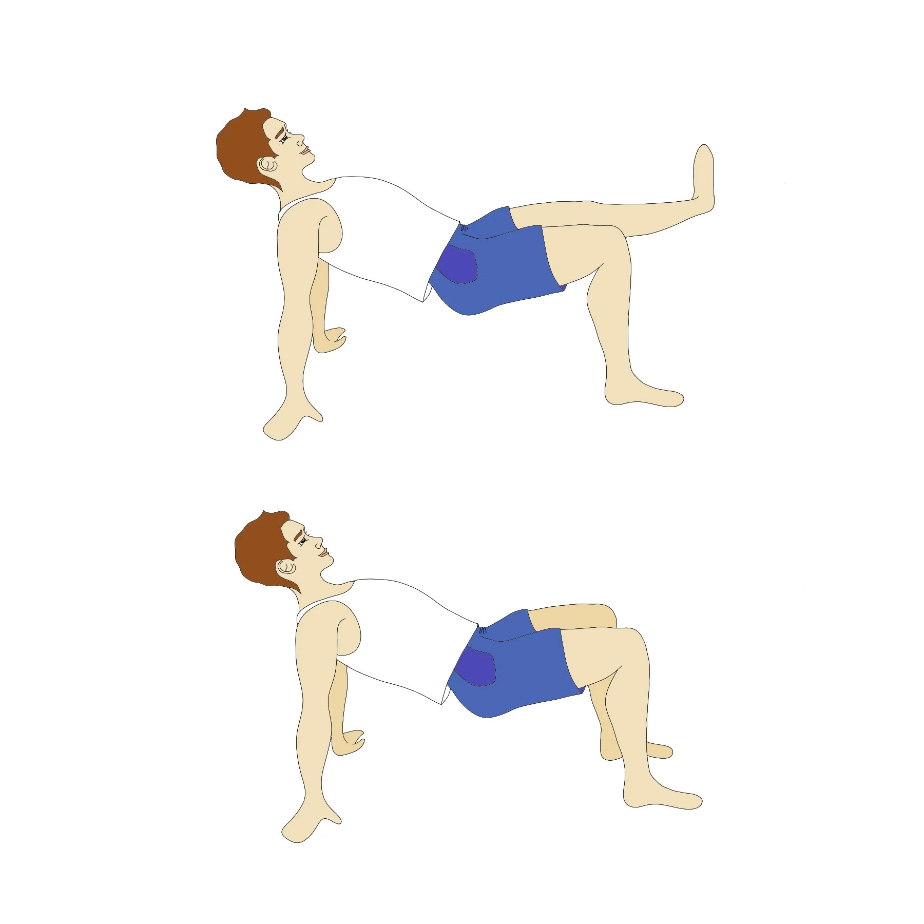 Bodyweight exercise for climbers: man in inverted table top position alternately lifts one leg to train glutes, core and scapular stability.