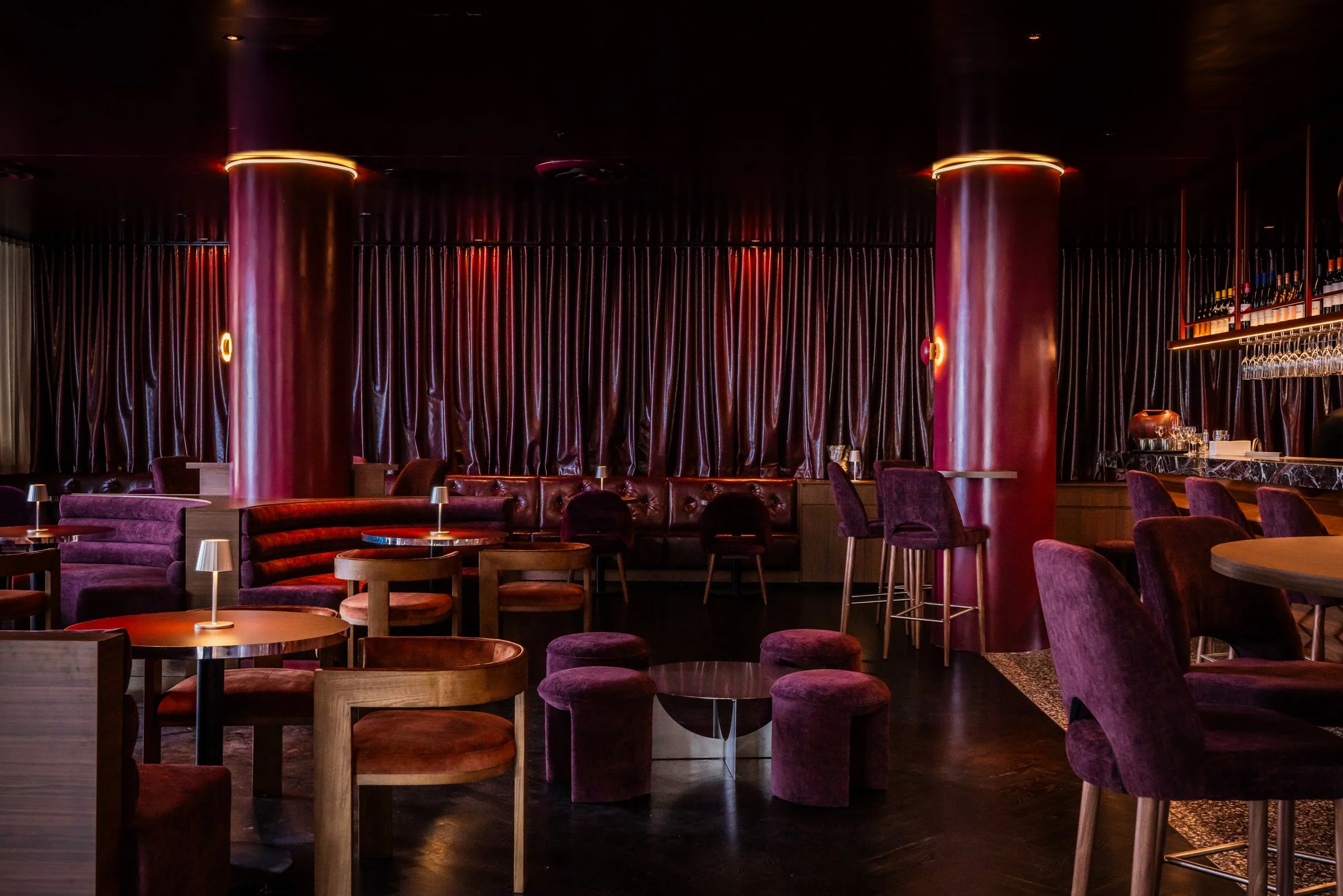 Rich velvet interiors, leather curtains, moody lighting. ideal for cocktail parties and private functions