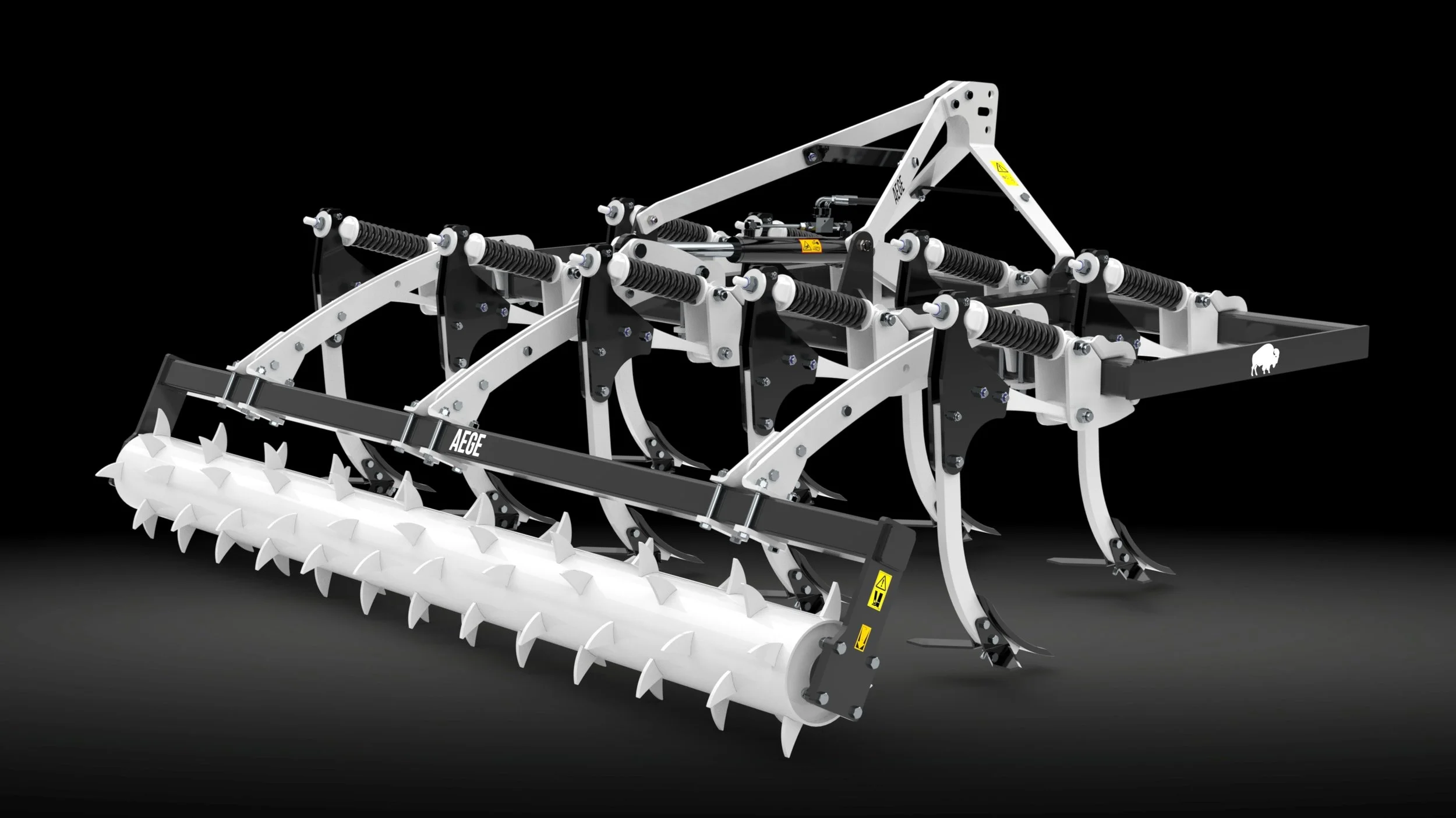 Aege Design & Engineering spring tine cultivator for agricultural soil preparation.