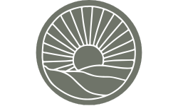 Whole Mountain Naturopathy Circular logo with a stylised sunset or sunrise over rolling hills