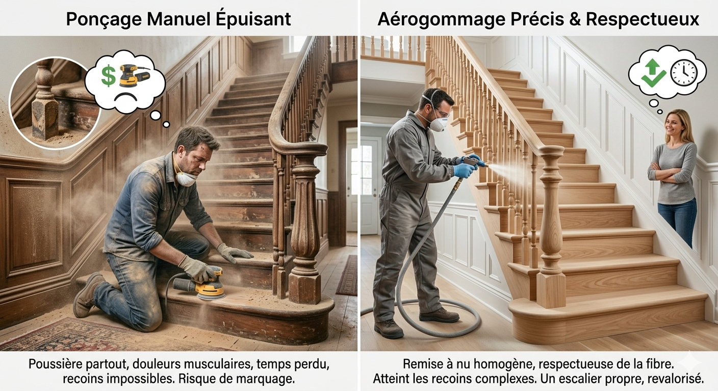 différence entre ponçage manuel et décapage aérogommage
