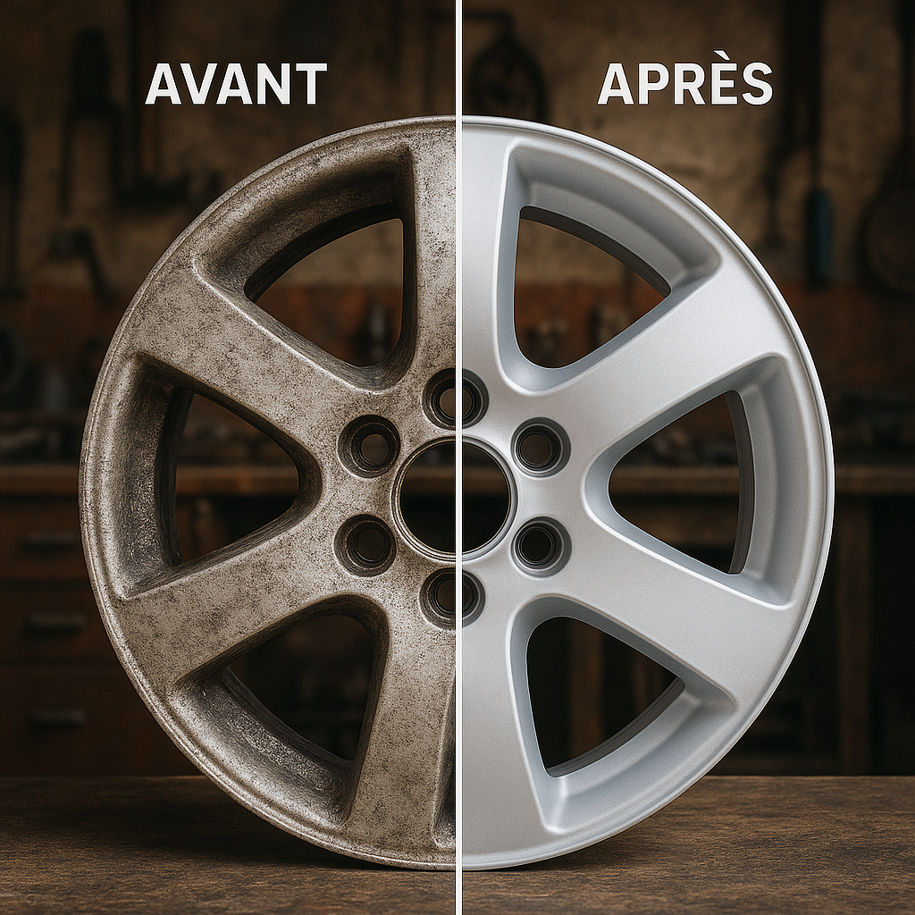 Avant / Après : jante décapée par aérogommage – TopGomm