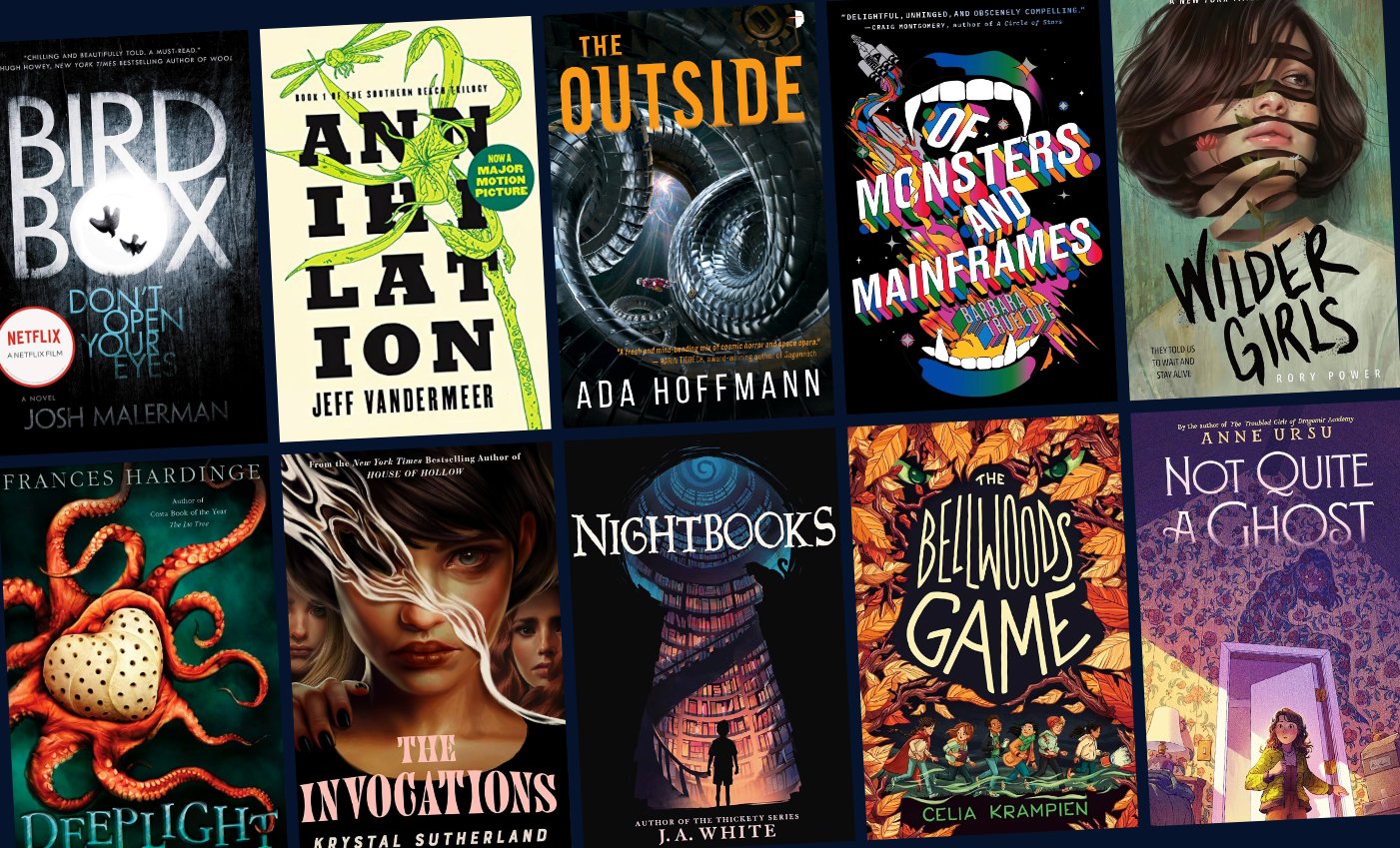 Ten horror novel covers.