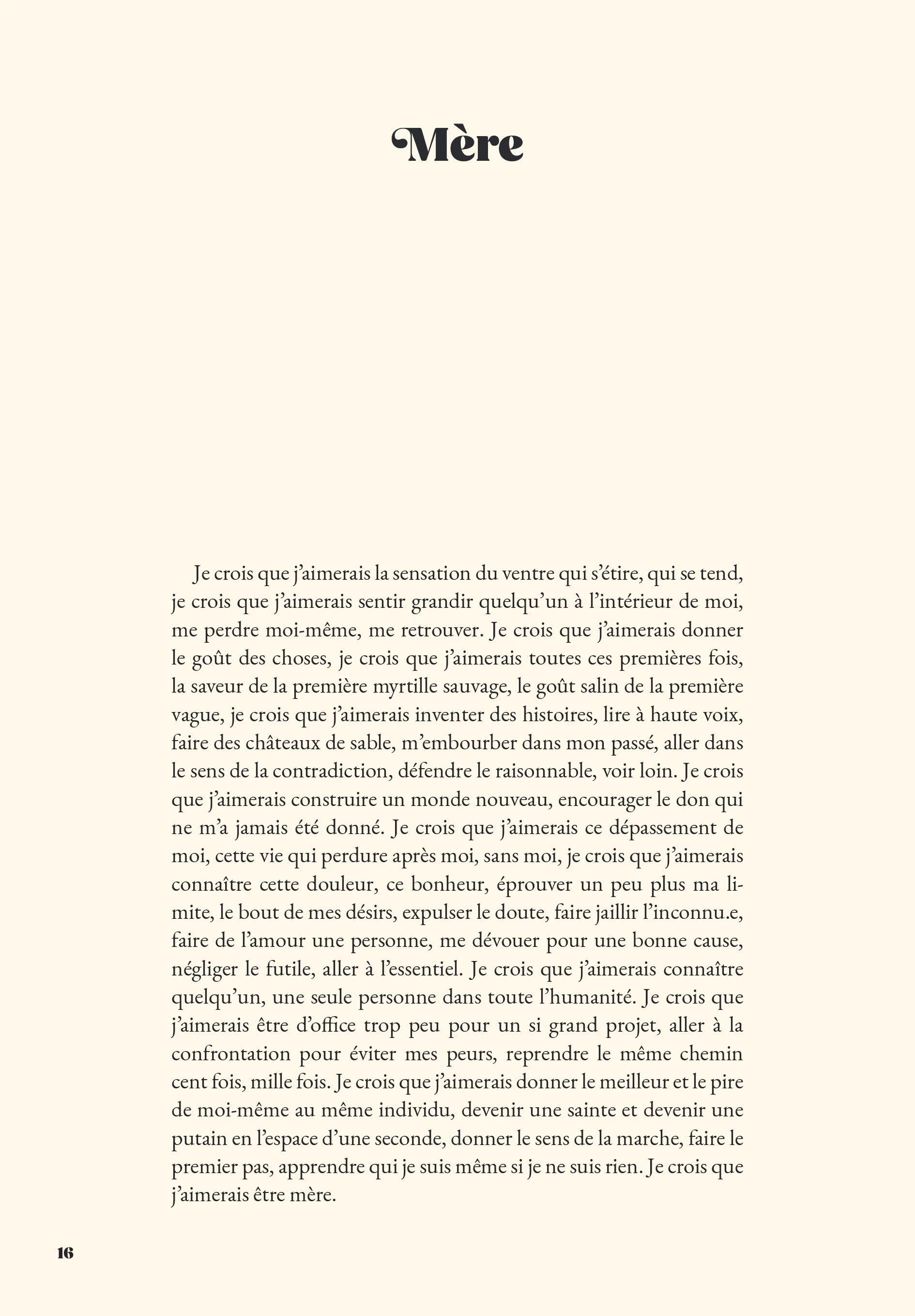 Page de texte en français avec un titre 'Mère' en haut et un long paragraphe en dessous.