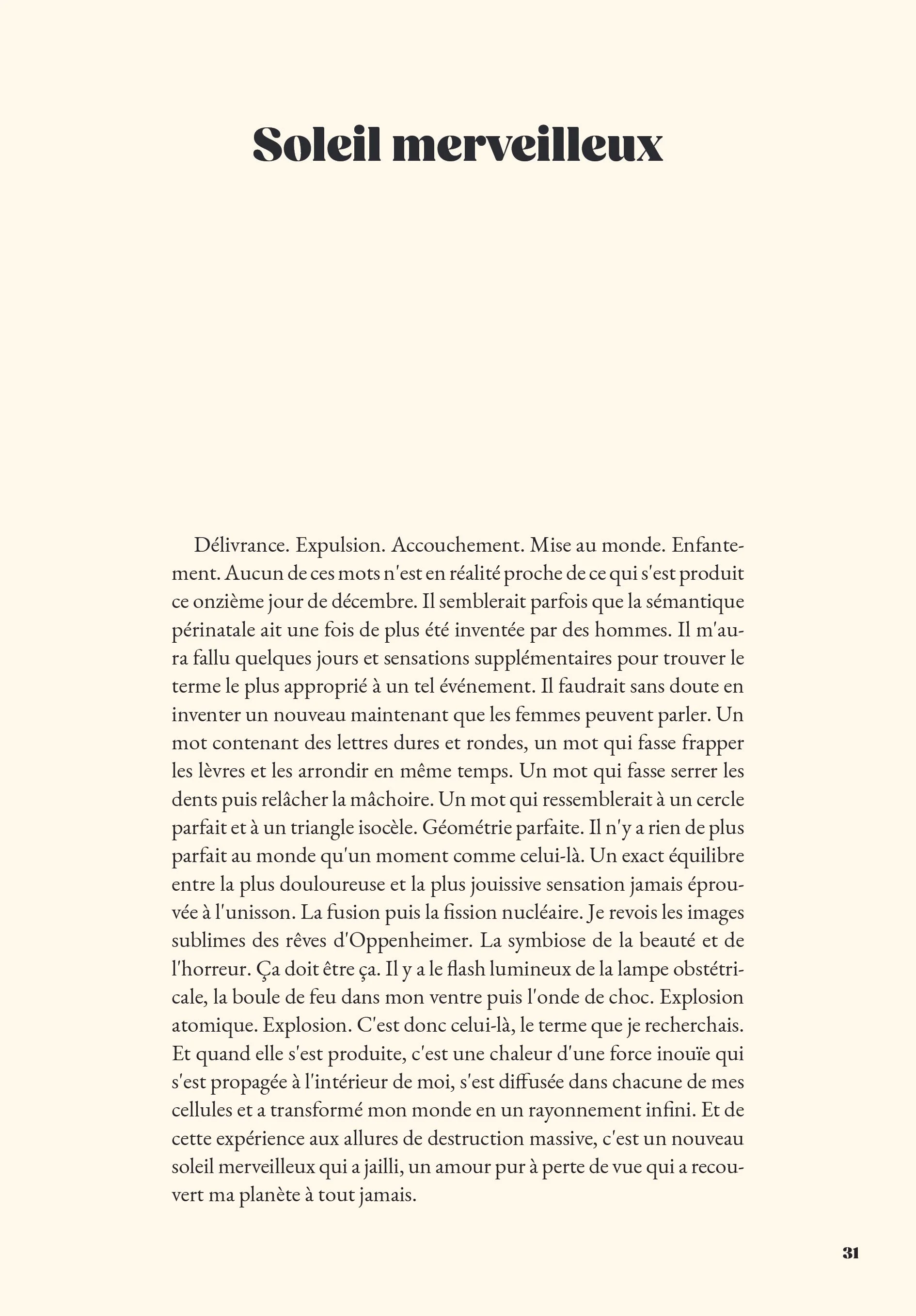 Page d'un livre ou d'un document en français, avec un titre 'Soleil merveilleux' en gras en haut, et un texte en paragraphe dessous. La page est numérotée 31 en bas à droite.
