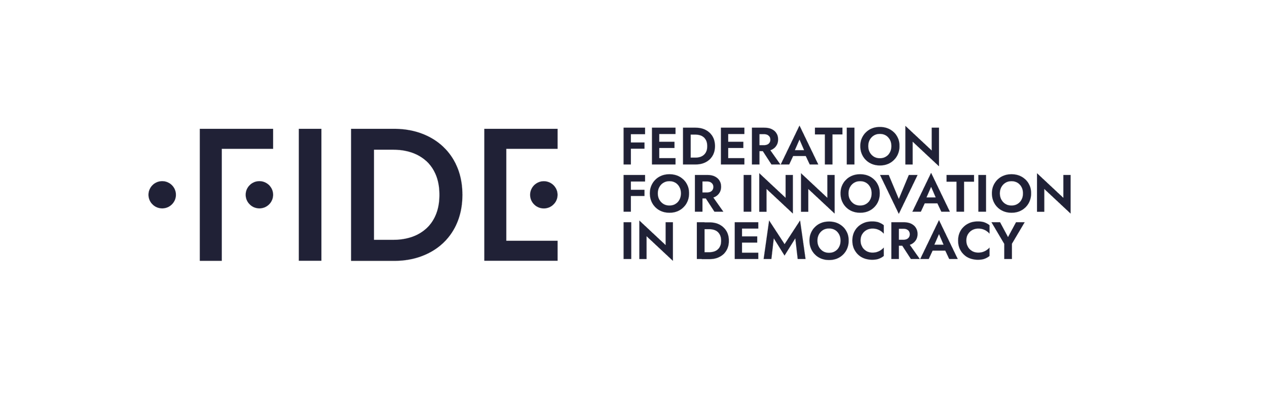 Logo of the Federation for Innovation in Democracy (FIDE) featuring the acronym FIDE and full organization name.