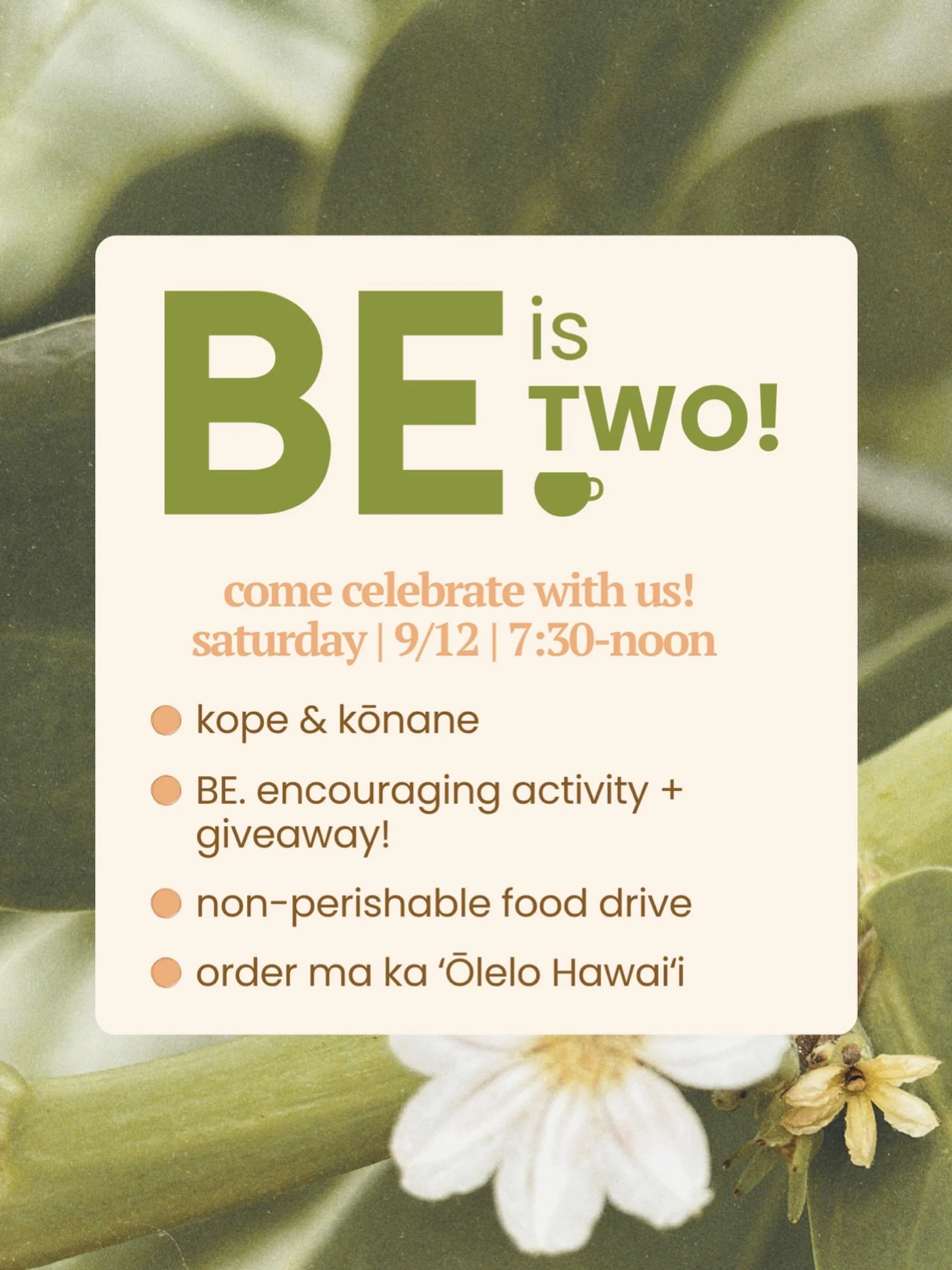 two. two. two. two. two. ✌🏾
see you soon!

BE. 7:30-noon
kapolei reg. park