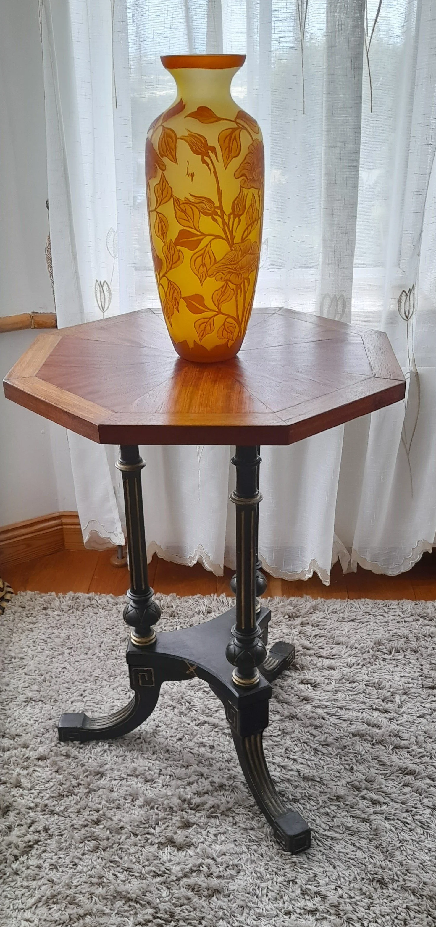 Restored late Victorian Ebonised Occasional table £110.00 /  Romanian Galle style Vase £130.00