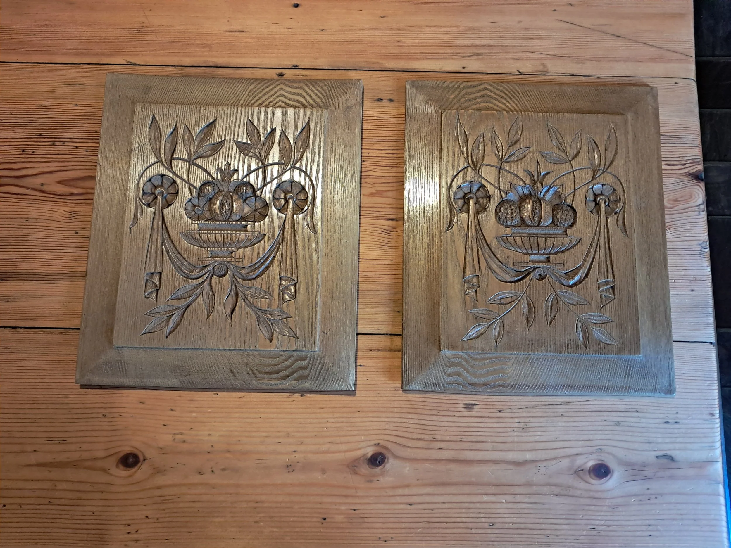 2 number Late Victorian Ash carved door panels