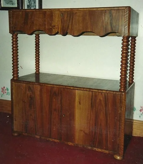 Reproduction Buffet side cabinet made from MDF and veneered with English Walnut In the style of Victorian Italian furniture from Bologna.