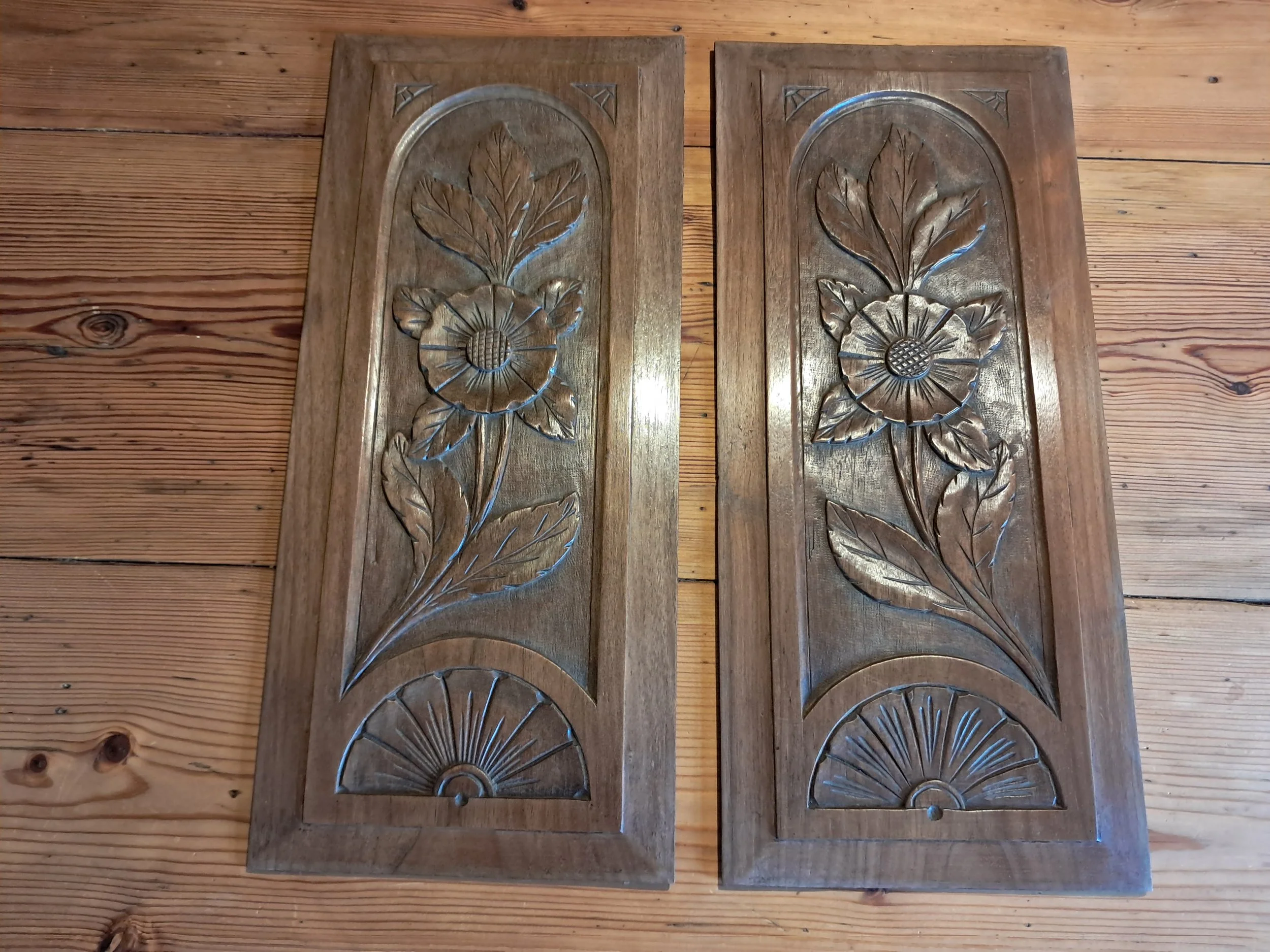 Edwardian Walnut carved Panels
