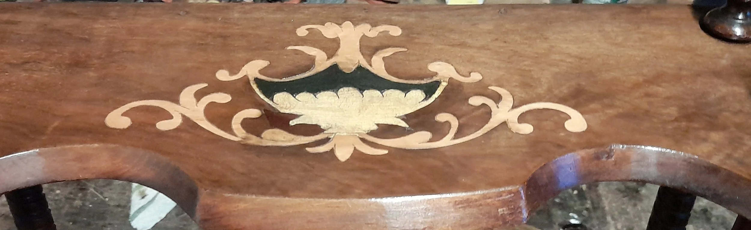Close up view showing repaired Marquertry of shelf