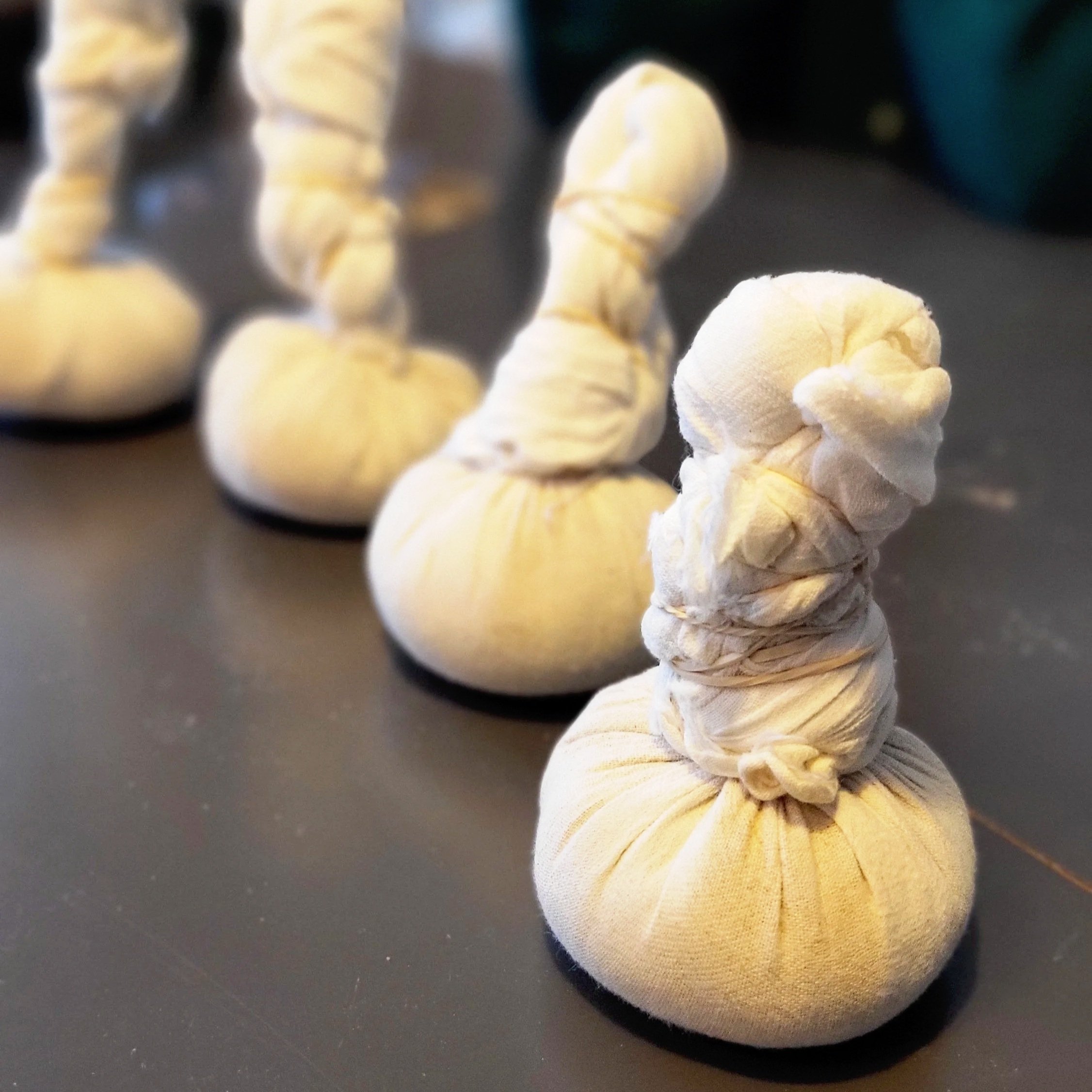 pochons aux poudres de plantes thérapeutiques