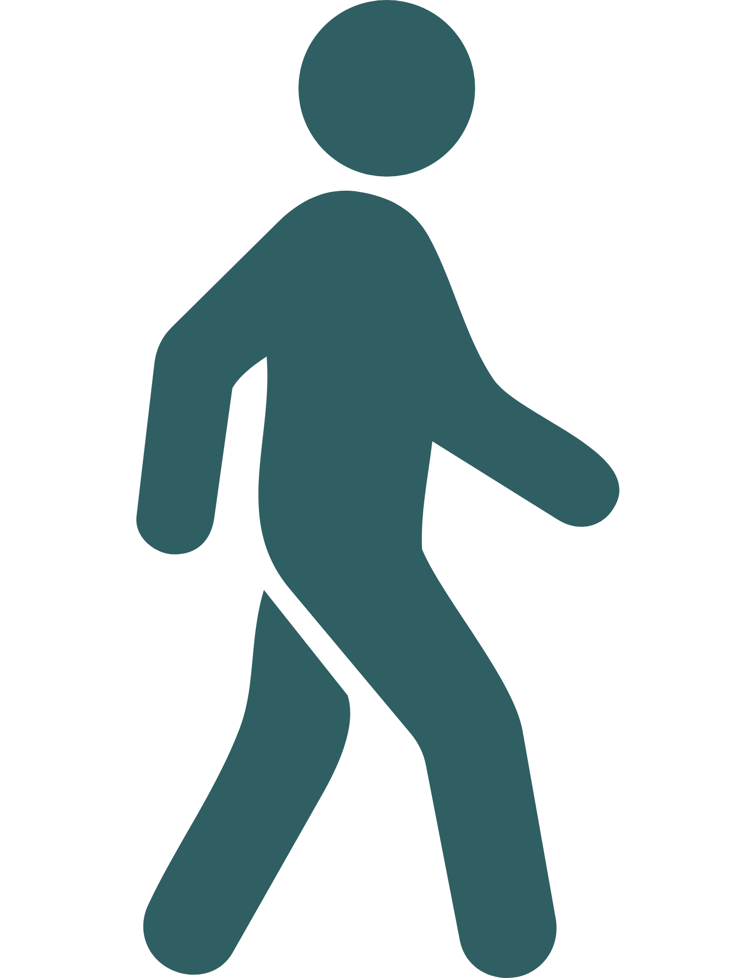 Outline of a person walking, with a cane, in a minimalist style.