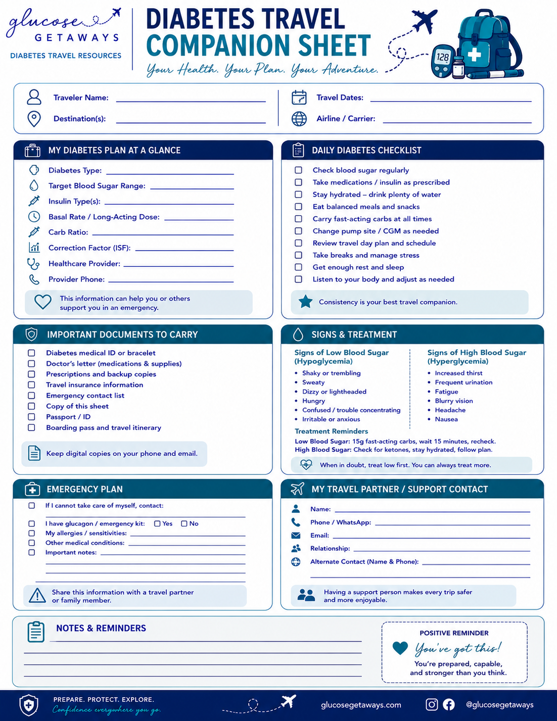 Diabetes Travel Companion Sheet