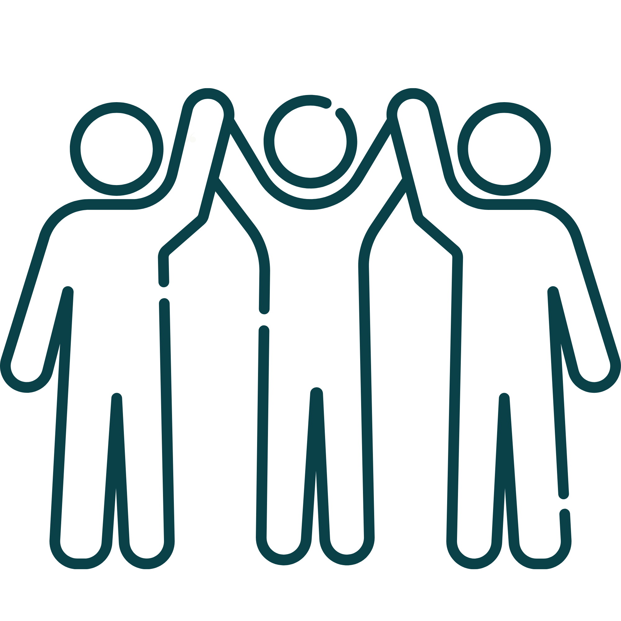 Group of people with raised hands representing community, support, and shared experiences.
