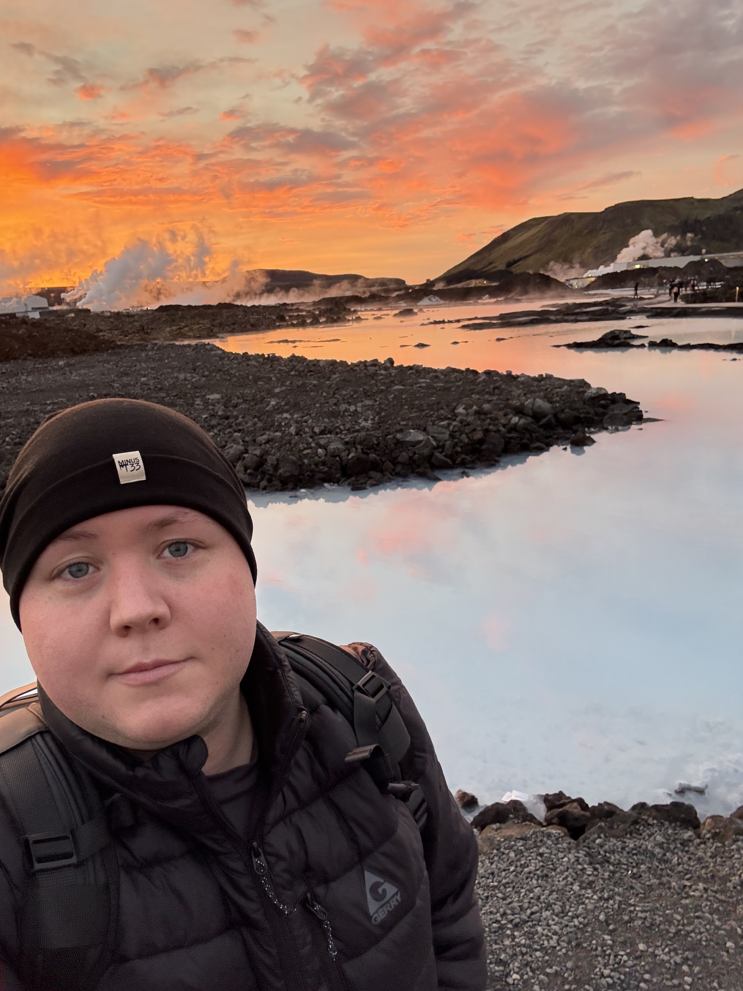 Type 1 diabetic standing infront of the Blue Lagoon in Iceland.