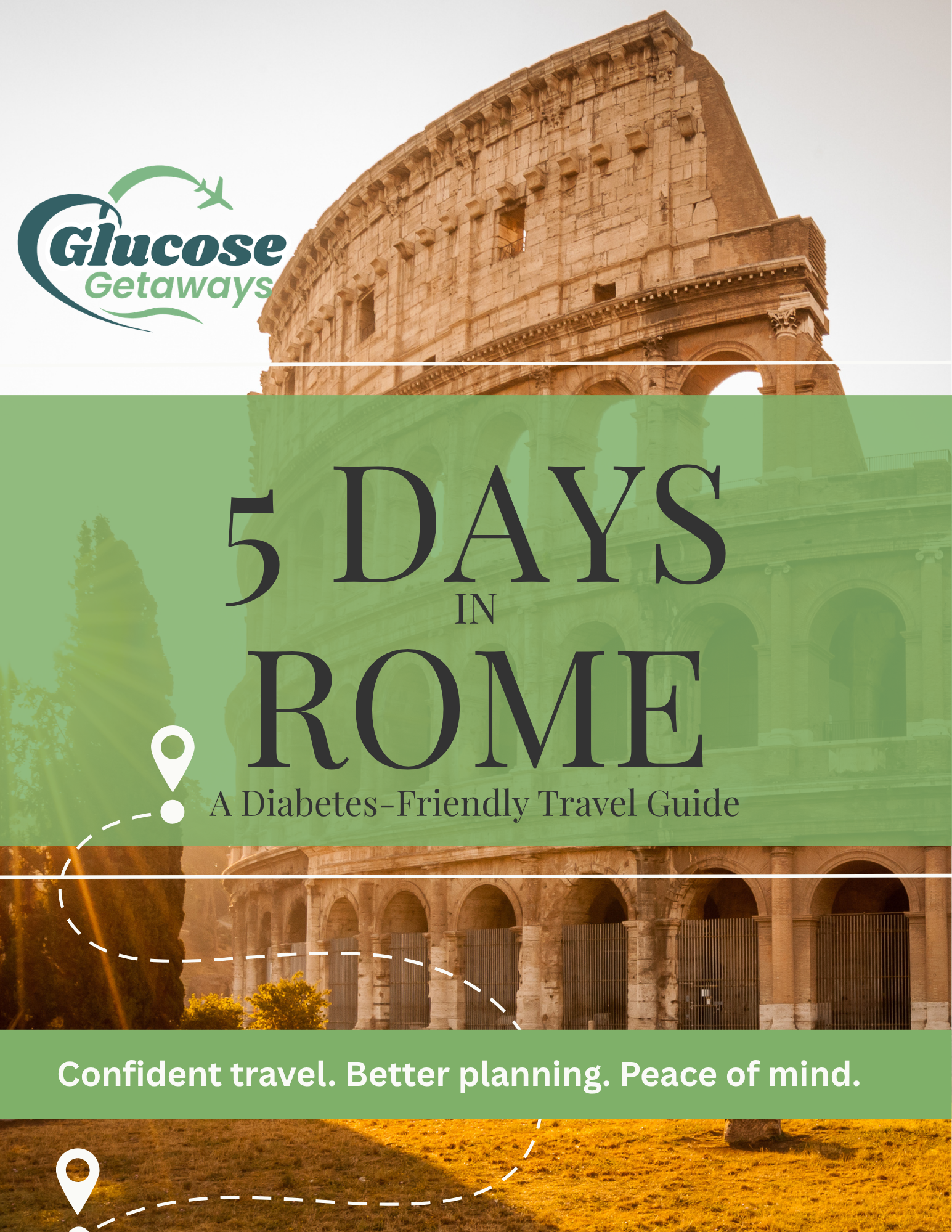 Cover page of my 5 Days in Rome Itinerary/travel guide with a the colosseum in the background.