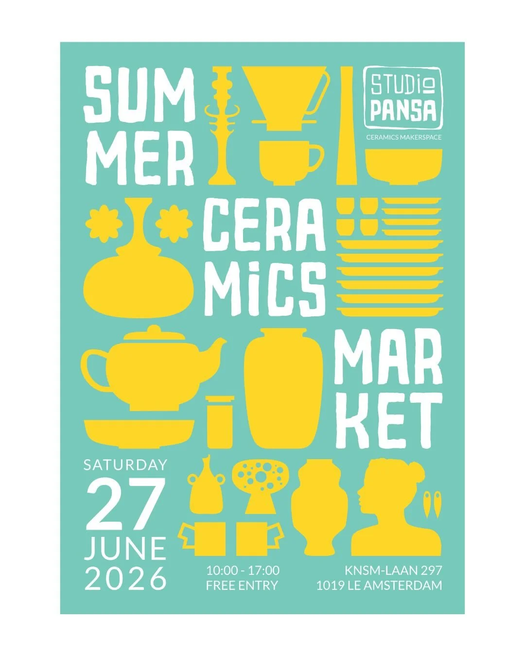 Our brand new Pansa Summer Ceramics Market poster is here! Have you seen it around Amsterdam yet?

The market is on in 4 weeks. On Saturday 27 June you&rsquo;re invited to come see the work of around 20 makers from our studio. A lovely day to come br