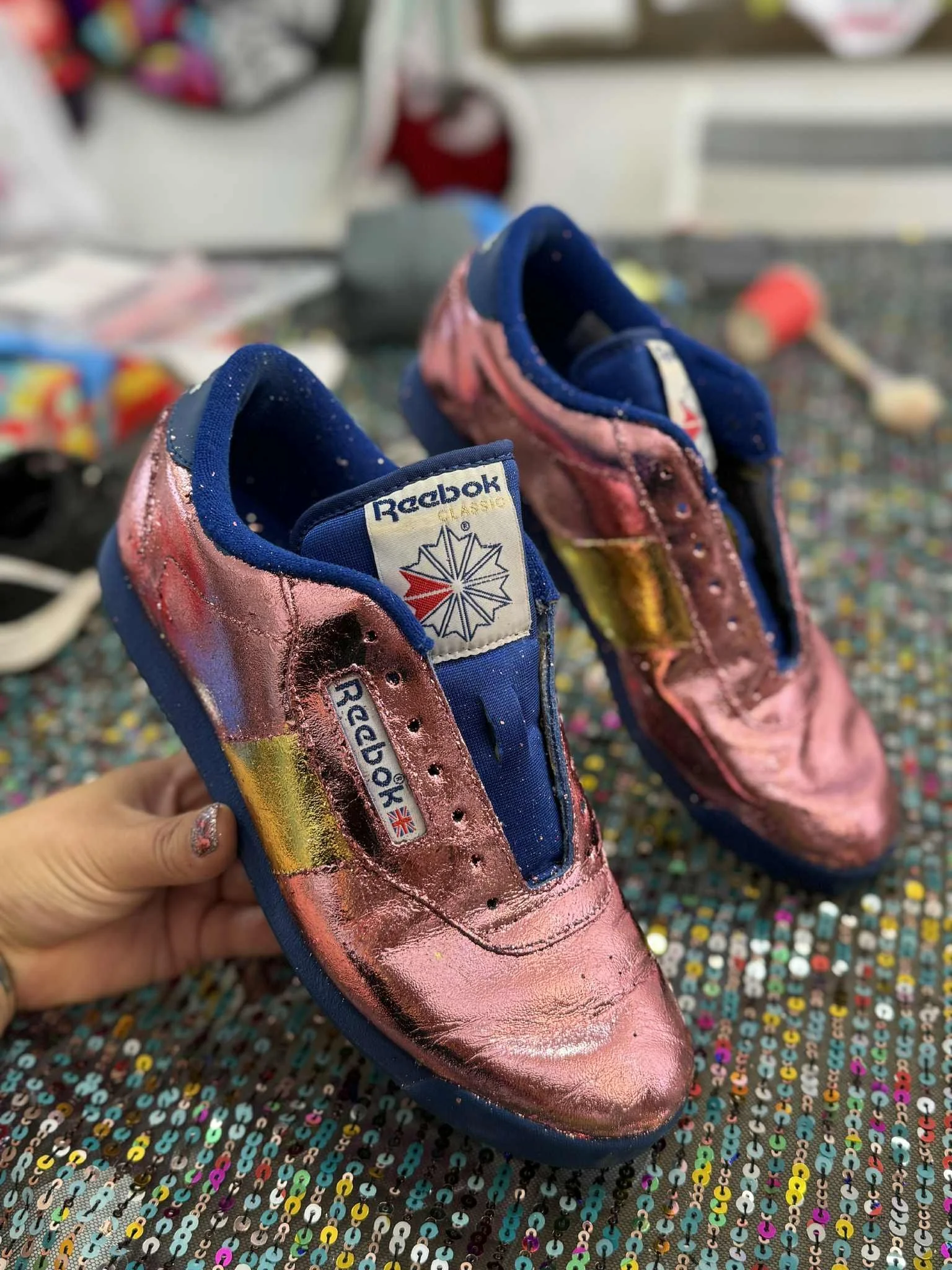 Pink metallic reeboks
