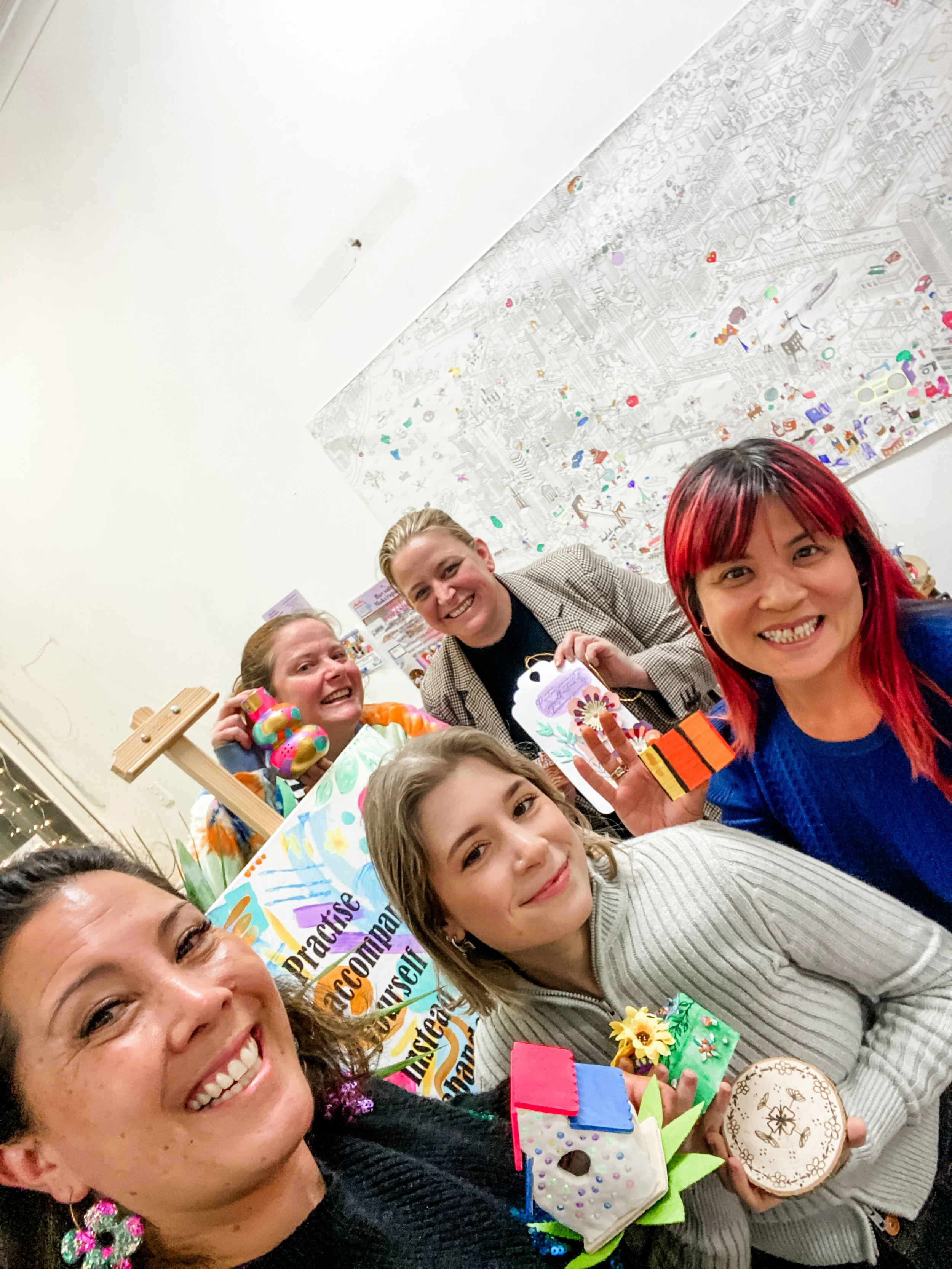 Five women that are at Book club with an arty twist crew