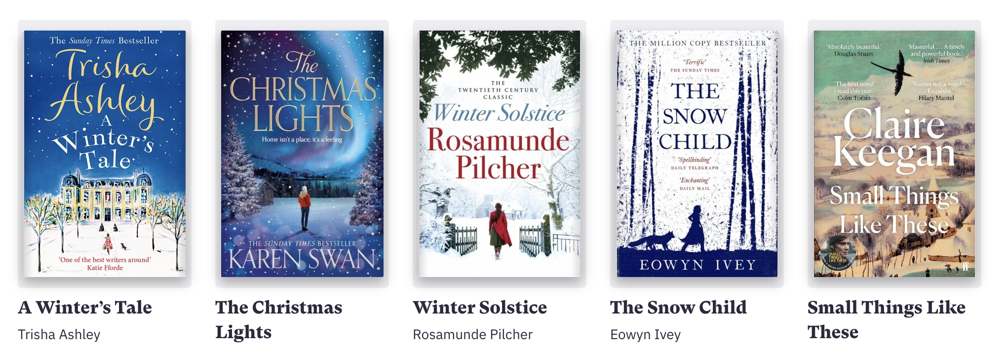 Covers of winter fiction books