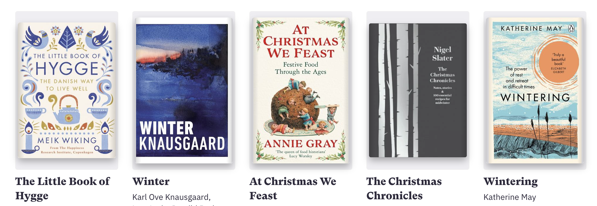 Covers of winter non-fiction books