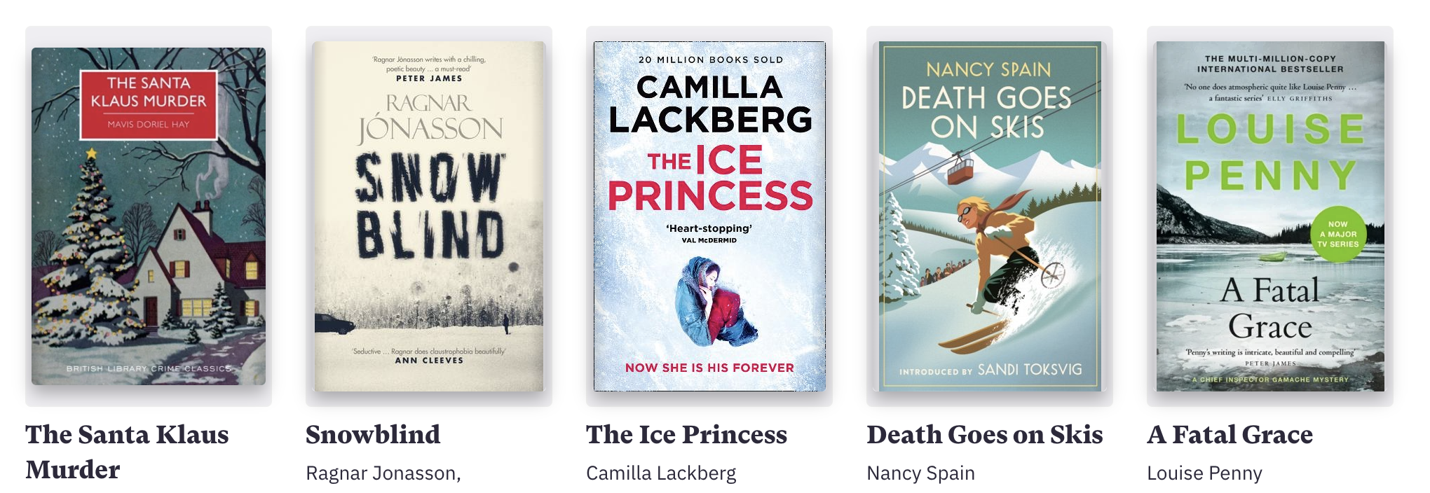 Covers of winter thriller books
