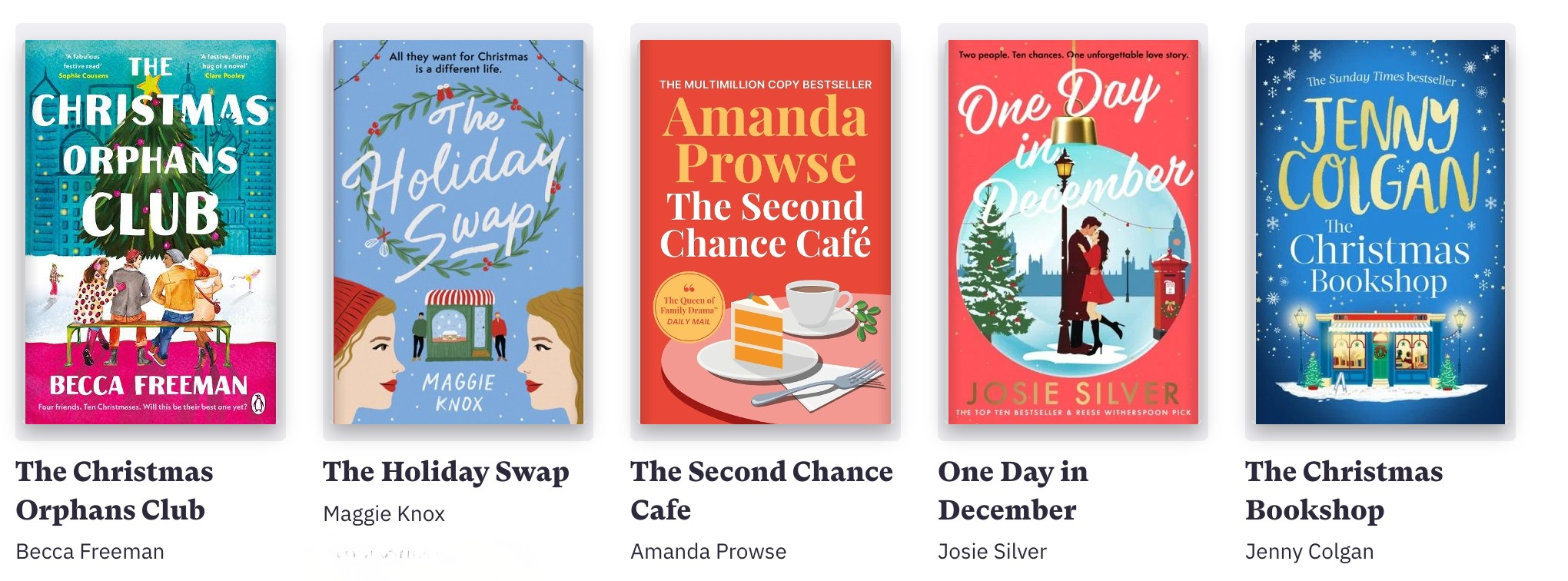 Covers of Christmas romance books