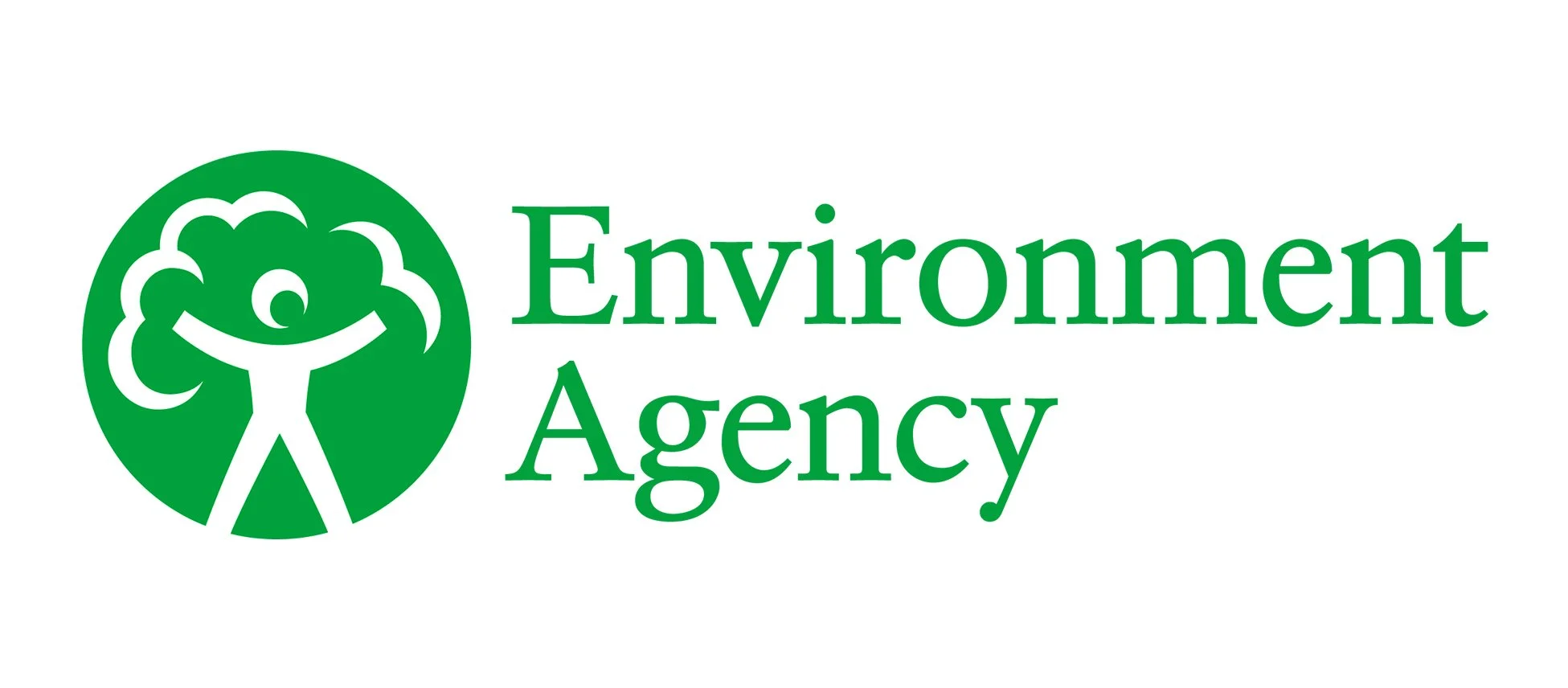 Green logo of the Environment Agency featuring a smiling tree with human-like arms and legs.