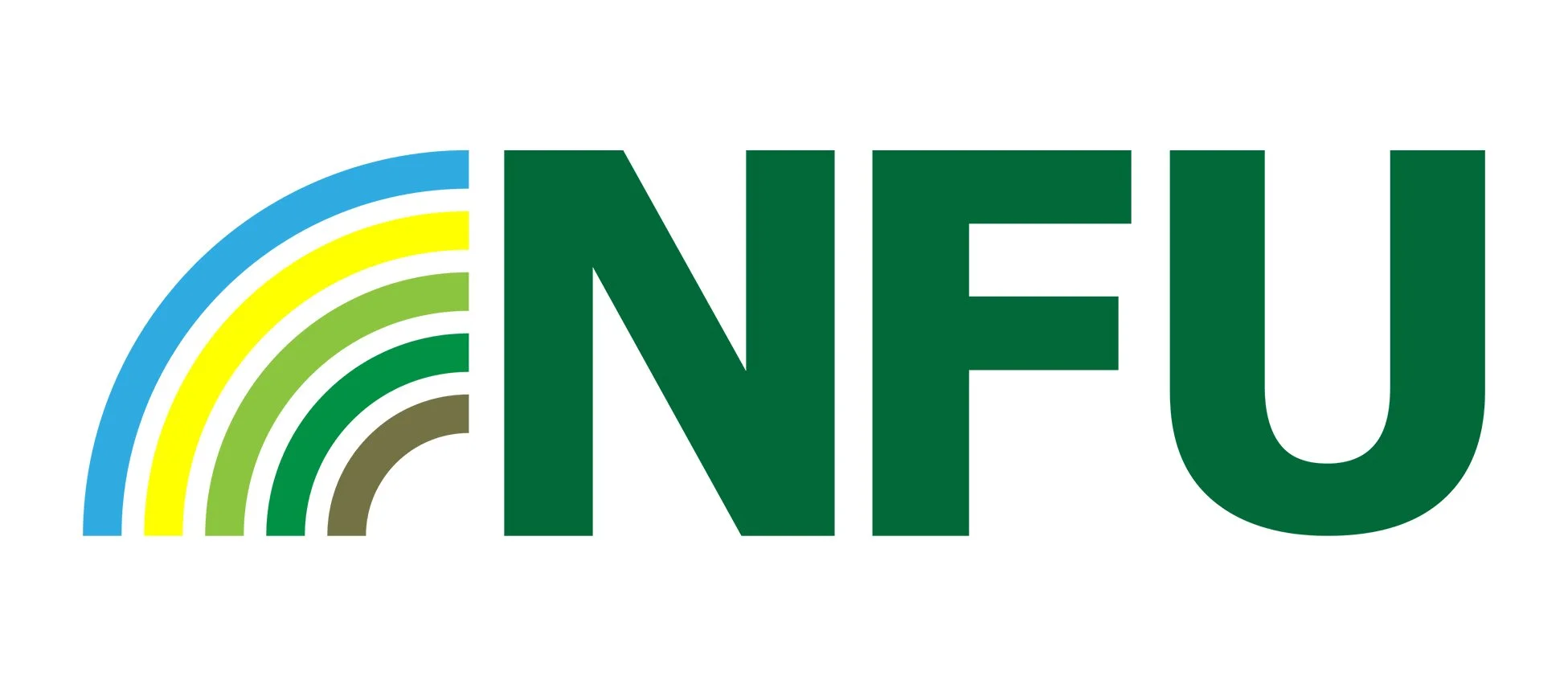 A logo with the text 'NFU' in large green letters, accompanied by a stylized rainbow made of five curved lines in blue, yellow, light green, dark green, and brown.