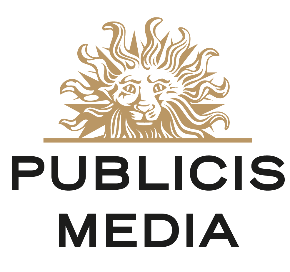 A logo with a stylized lion's head in golden color above the words "Publicis Media" in black text.