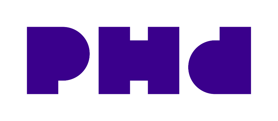 The word 'PhD' in large, bold purple letters on a black background.