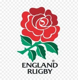 A stylized red rose with green leaves and the text 'England Rugby' beneath it.