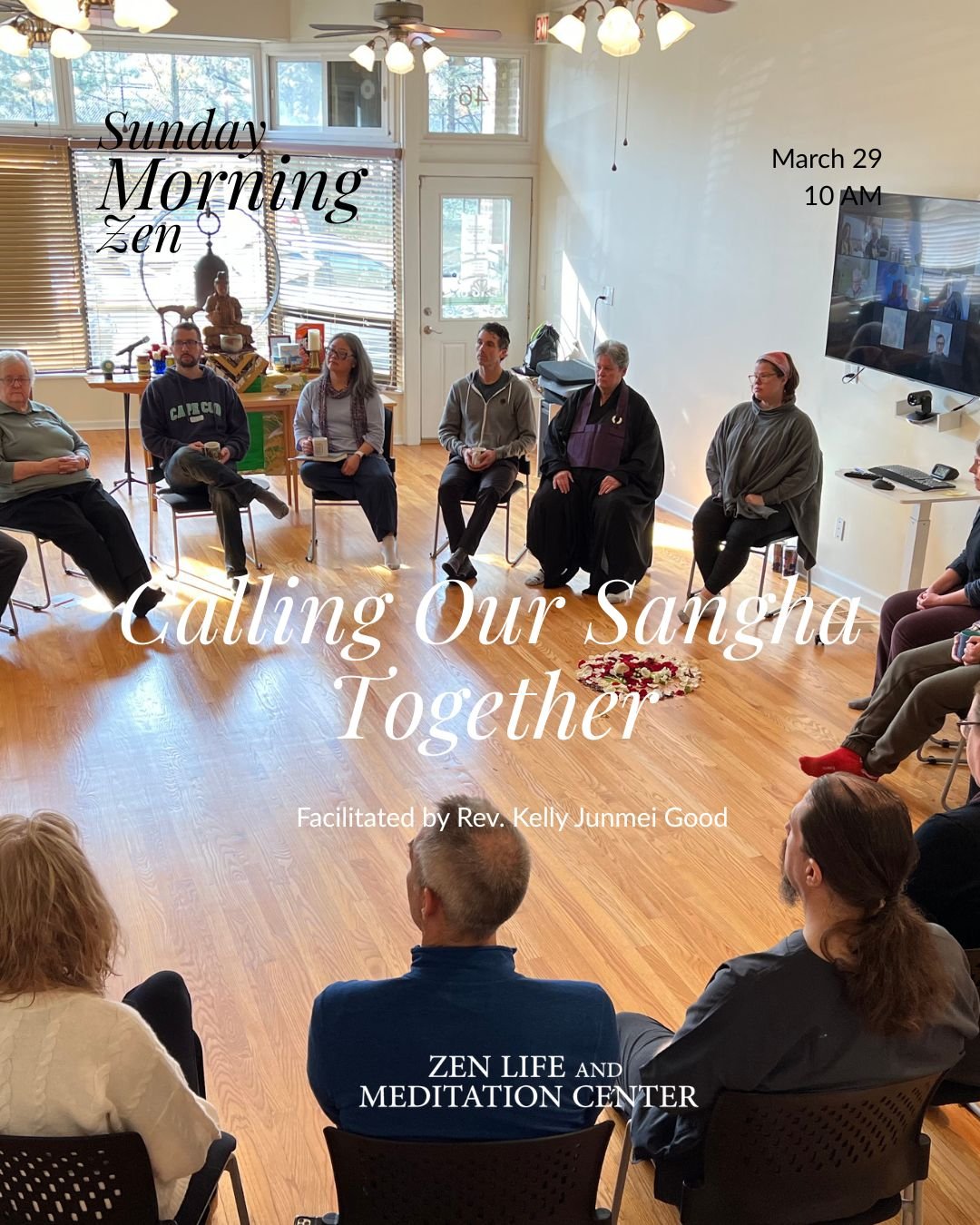 Once a quarter we put down the formal program and sit in a circle.
No teaching. No agenda. Just honest stories and a community that knows how to listen.
If you've been curious about our sangha &mdash; or if you've been away &mdash; this is a beautifu