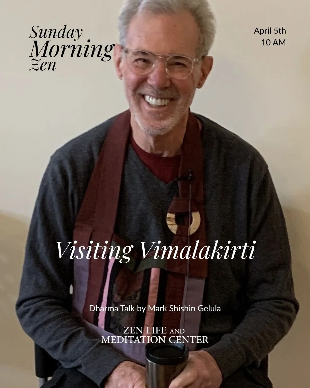 This Sunday, Mark Shishin Gelula visits ZLMC to talk about Vimalakirti &mdash; the wealthy layman, trickster, and bodhisattva whose silence said more than most teachers' words.
Mark has been writing a deep and beautiful series on the Vimalakirti Sutr