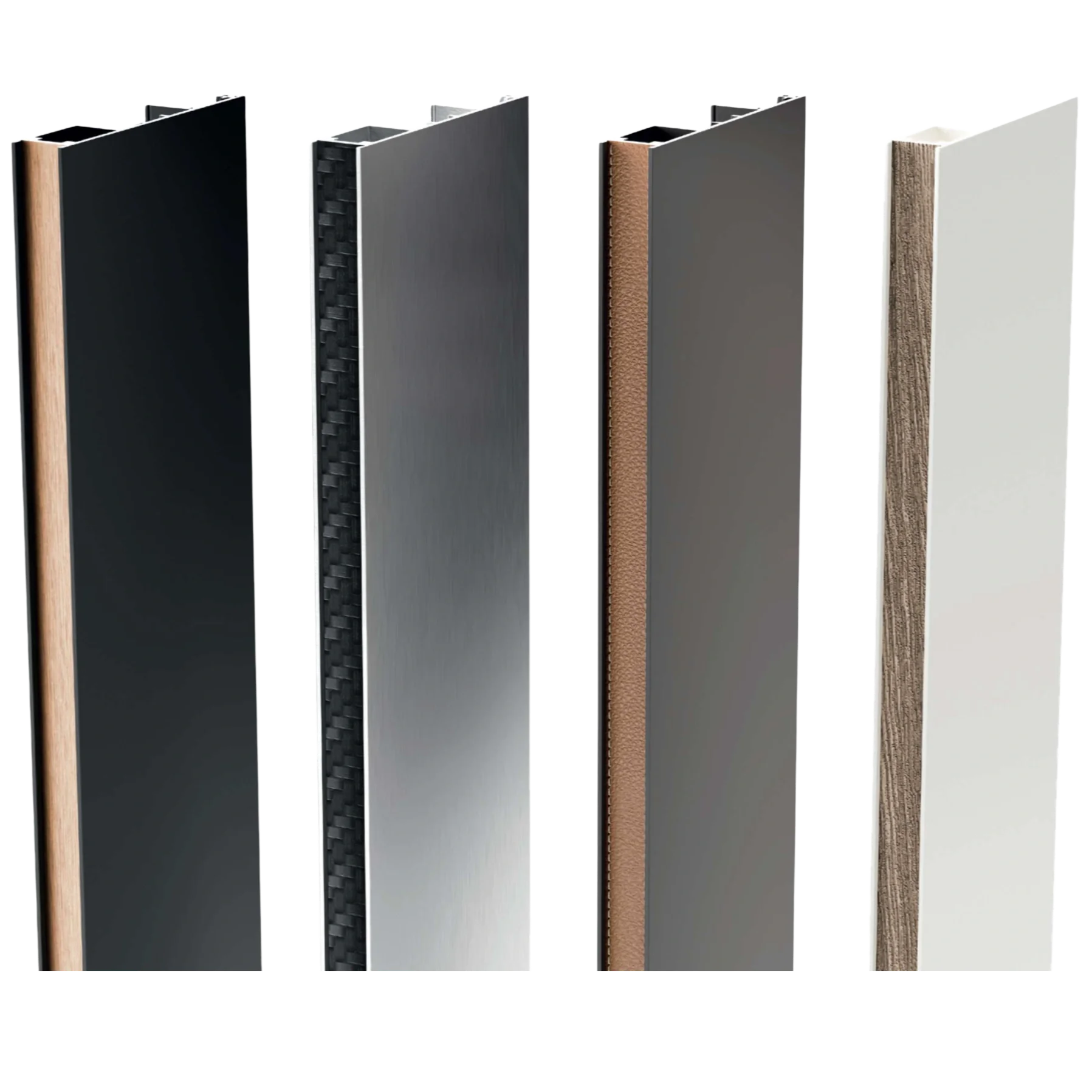Échantillons de finitions et teintes sur meserues pour les raccords ou chicanes des baies minimaliste aluminium