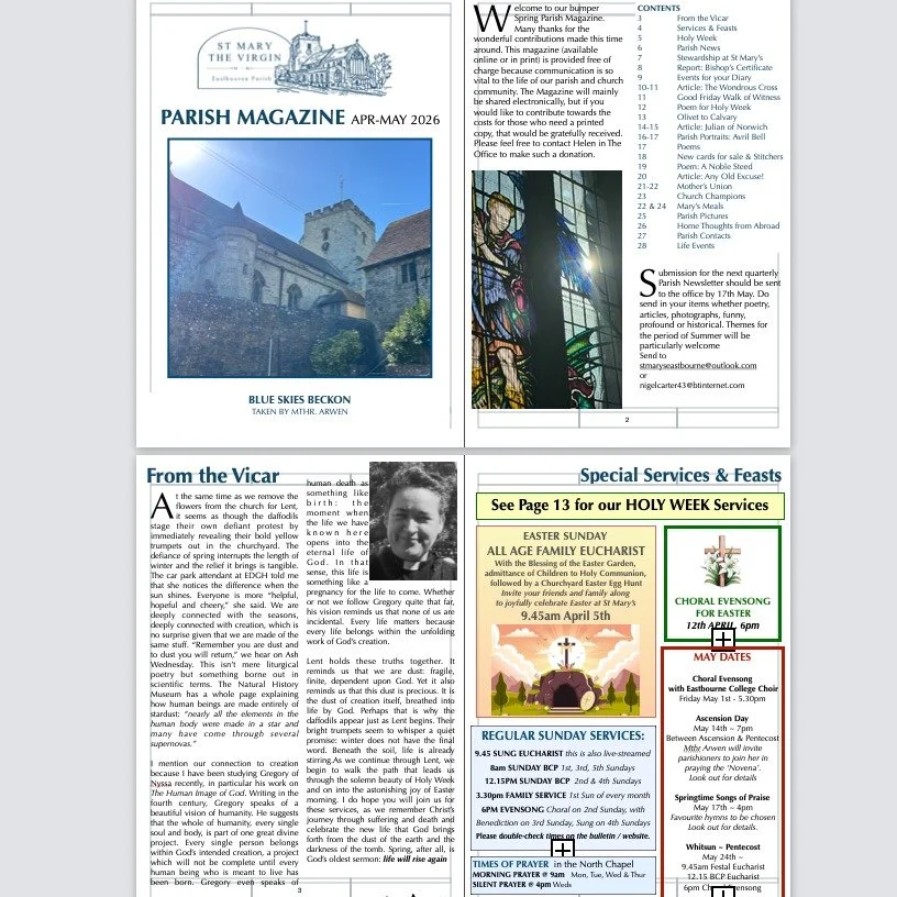 The online version of our Spring Parish Magazine has gone live in our websites and will soon be landing in inboxes. Printed copies will be available on Palm Sunday onwards. 

https://shorturl.at/nJRpO