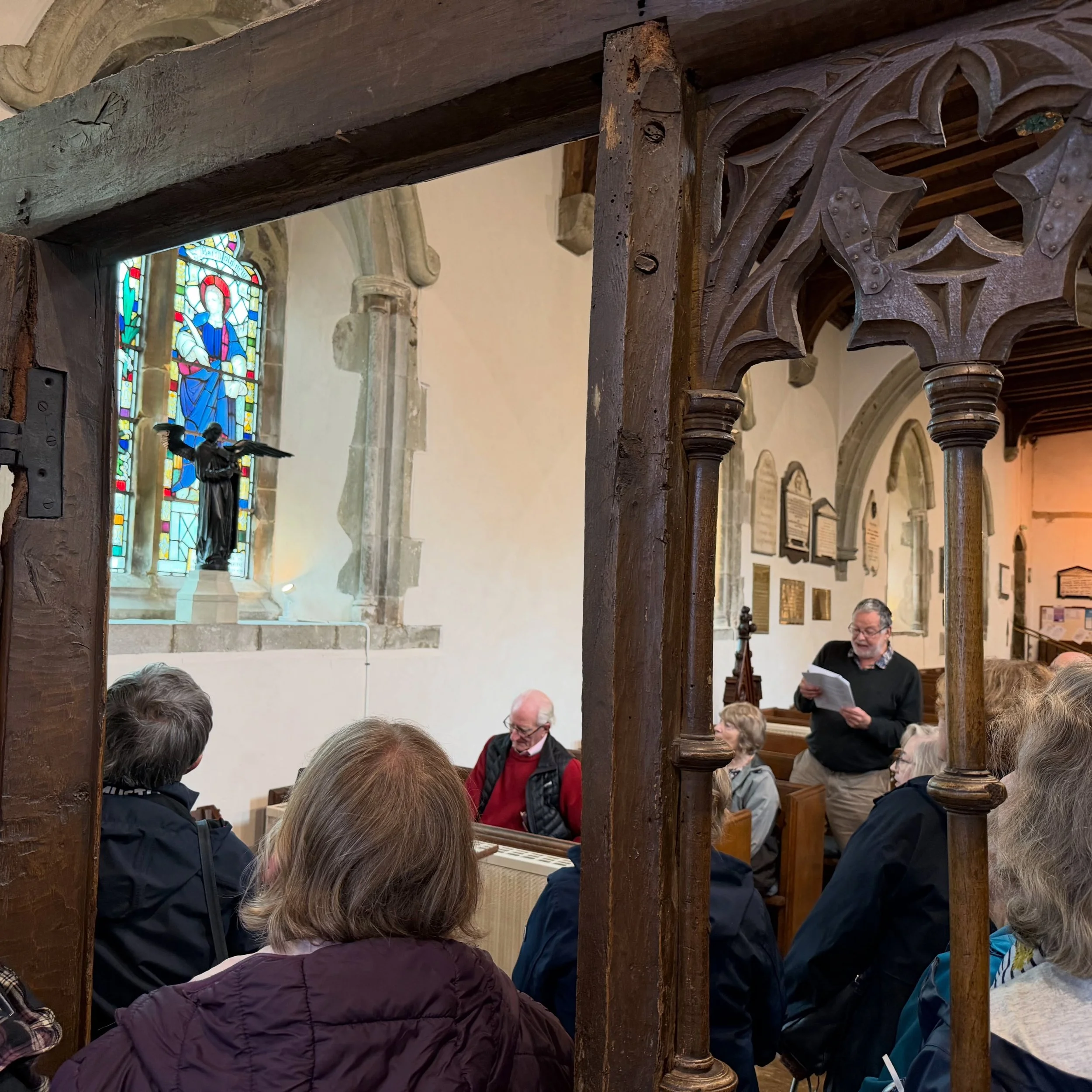 Kevin Gordon shared his research into the stained glass windows with the history group today. The History Group meets once a month to explore and appreciate the long history of this historic church.