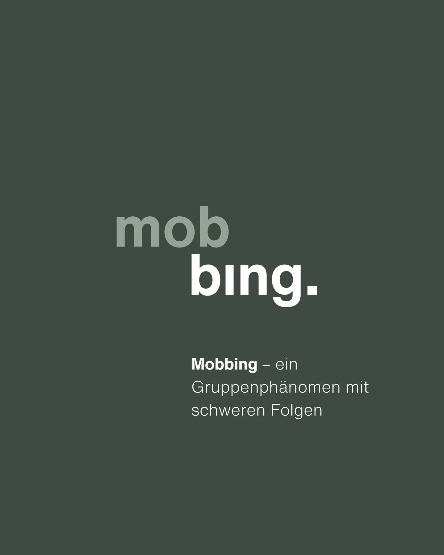 ━ MOBBING

&bdquo;Nicht jede Gemeinheit ist Mobbing. Mobbing ist ein Prozess &ndash; systematisch, wiederholt und &uuml;ber l&auml;ngere Zeit.&ldquo; &ndash; Christelle Schl&auml;pfer

Wann ist etwas ein Konflikt &ndash; und wann beginnt Mobbing? War