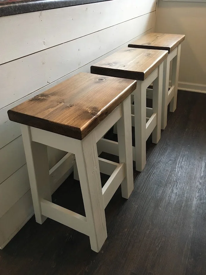 Stools, painted and stained