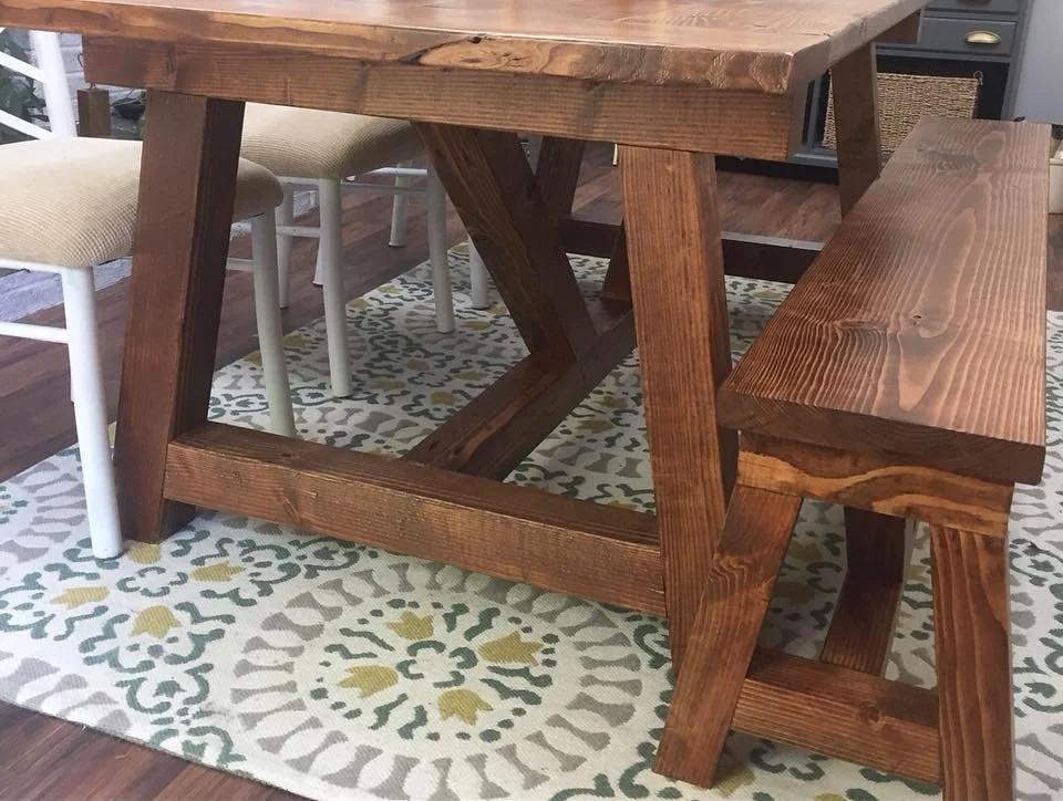 "Shelby's table" with "Shelby's bench", stained (side view)