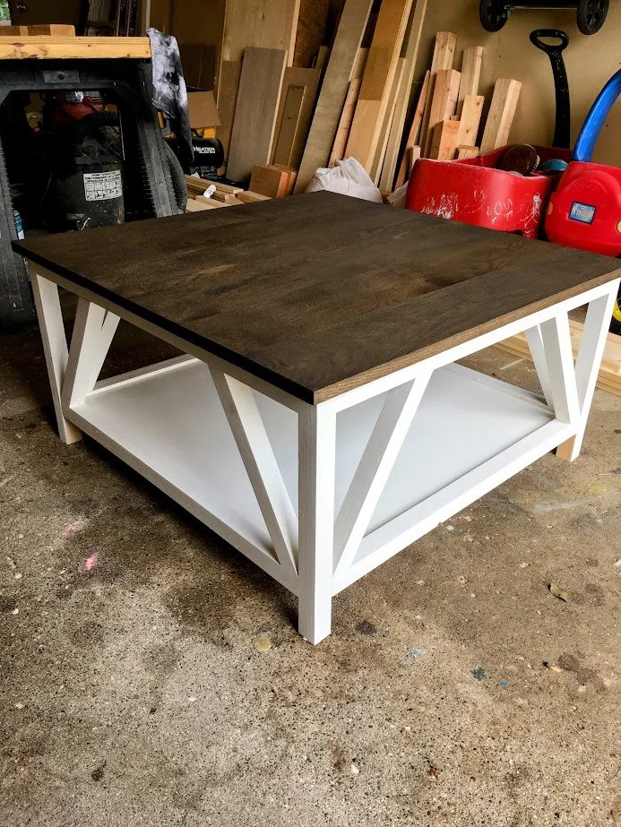Square coffee table, painted and stained